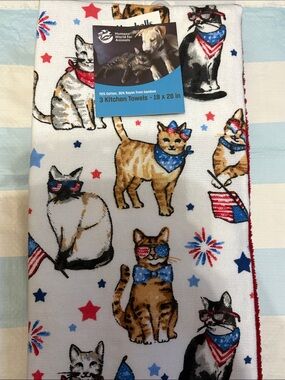 Patriotic Cat Kitchen 3-Piece Towel Set ❤️🤍💙